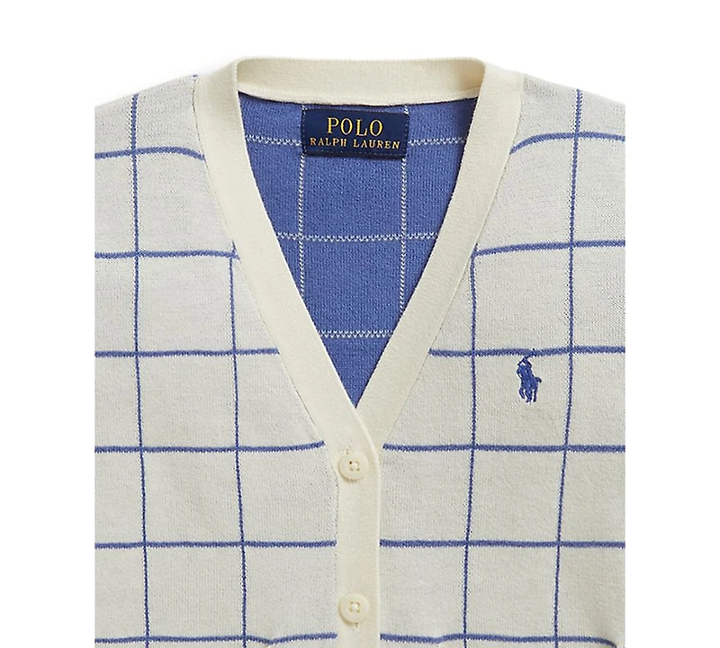 Polo Ralph Lauren Girls' 2-6X Windowpane V-Neck Cardigan