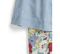 Polo Ralph Lauren Girls' 2T-6X Cotton Chambray Top and Jersey Pants, 2-Piece Set