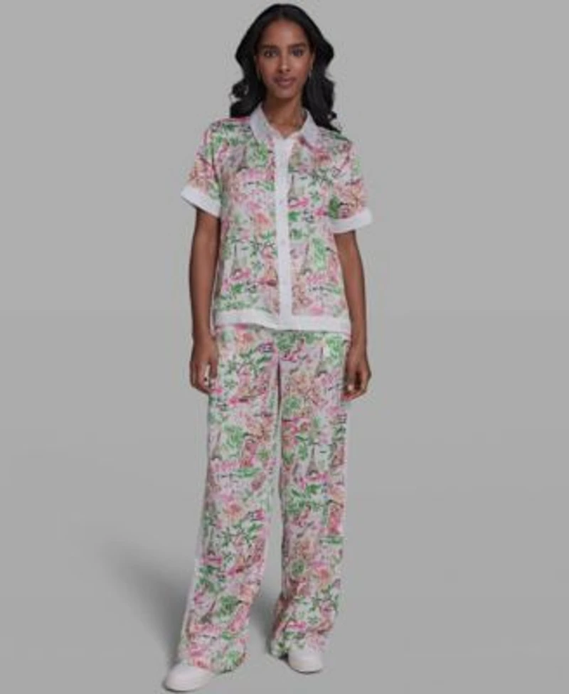 Karl Lagerfeld Paris Womens Collared Short Sleeve Top Pants