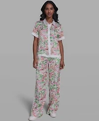 Karl Lagerfeld Paris Womens Collared Short Sleeve Top Pants