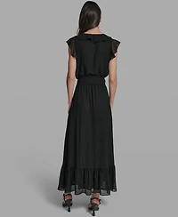 Karl Lagerfeld Paris Women's V-Neck Ruffle Trim Dress