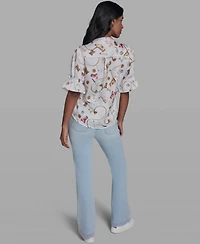 Karl Lagerfeld Paris Women's All-Over Printed Button Front Blouse