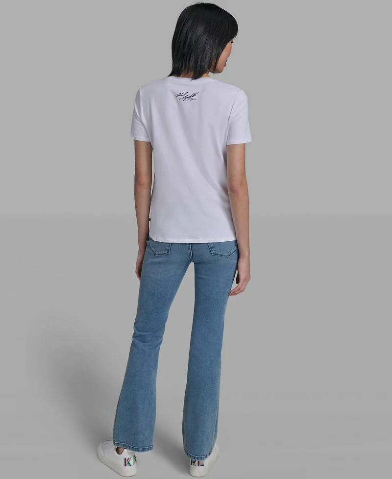 Karl Lagerfeld Paris Women's Crew Neck Sunglasses T-Shirt