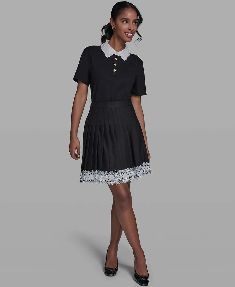 Karl Lagerfeld Paris Women's Pleated Lace Trim Skirt