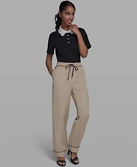 Karl Lagerfeld Paris Women's Mid Rise Contrast Trim Pants