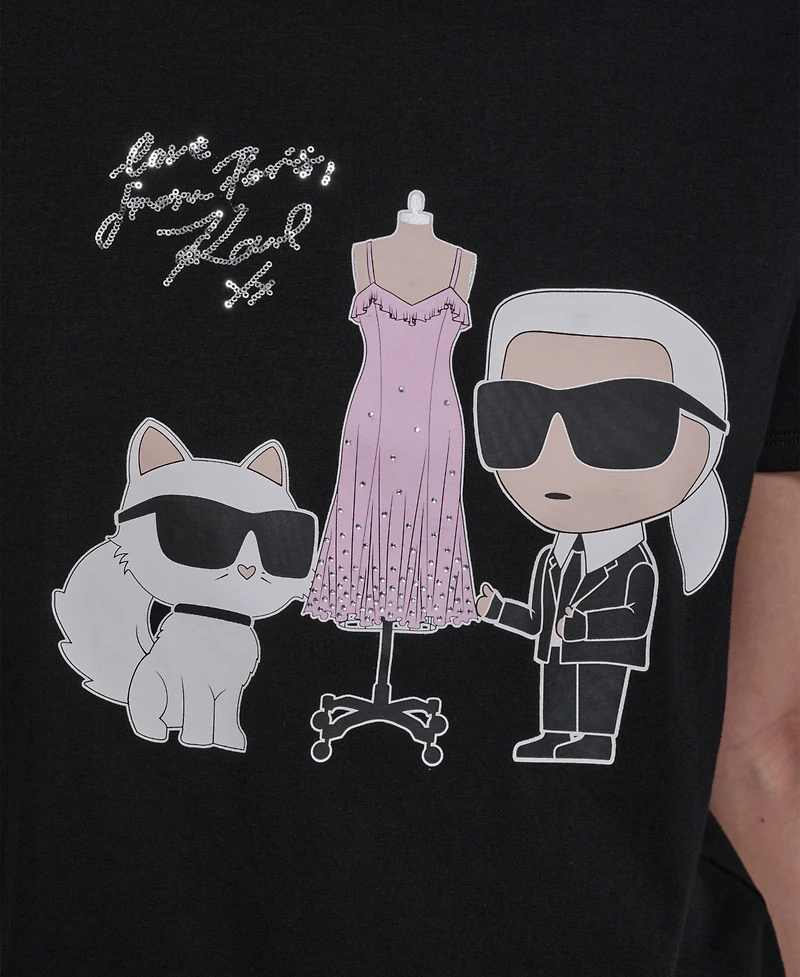 Karl Lagerfeld Paris Women's Crew Neck Short-Sleeve T-Shirt