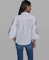 Karl Lagerfeld Paris Women's Floral Detailed Collared Blouse