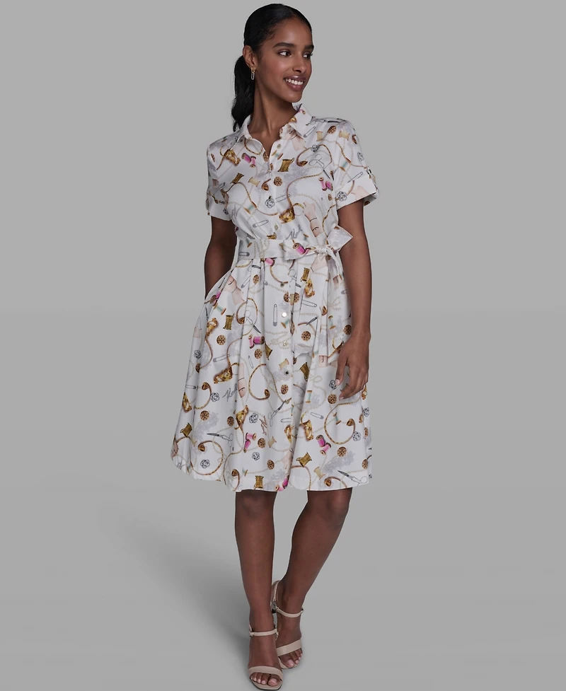 Karl Lagerfeld Paris Women's Short-Sleeve Collared Shirt Dress