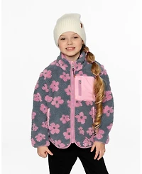 Deux par Girls Sherpa Jacket Pink Flowers