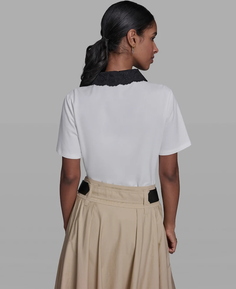 Karl Lagerfeld Paris Women's Collared Short-Sleeve Blouse Top
