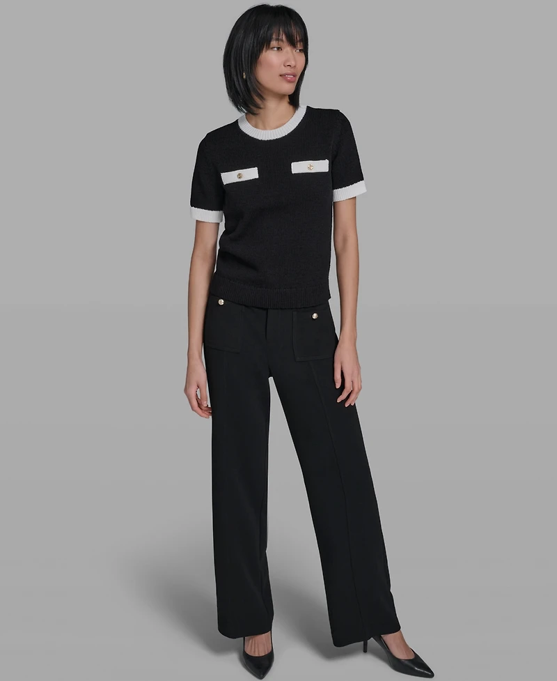 Karl Lagerfeld Paris Women's Crew Neck Short-Sleeve Sweater