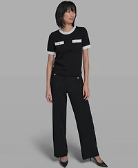 Karl Lagerfeld Paris Women's Crew Neck Short-Sleeve Sweater