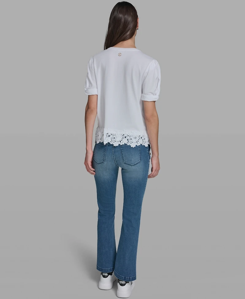 Karl Lagerfeld Paris Women's Crew Neck Short-Sleeve Top