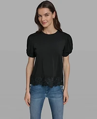 Karl Lagerfeld Paris Women's Crew Neck Short-Sleeve Top