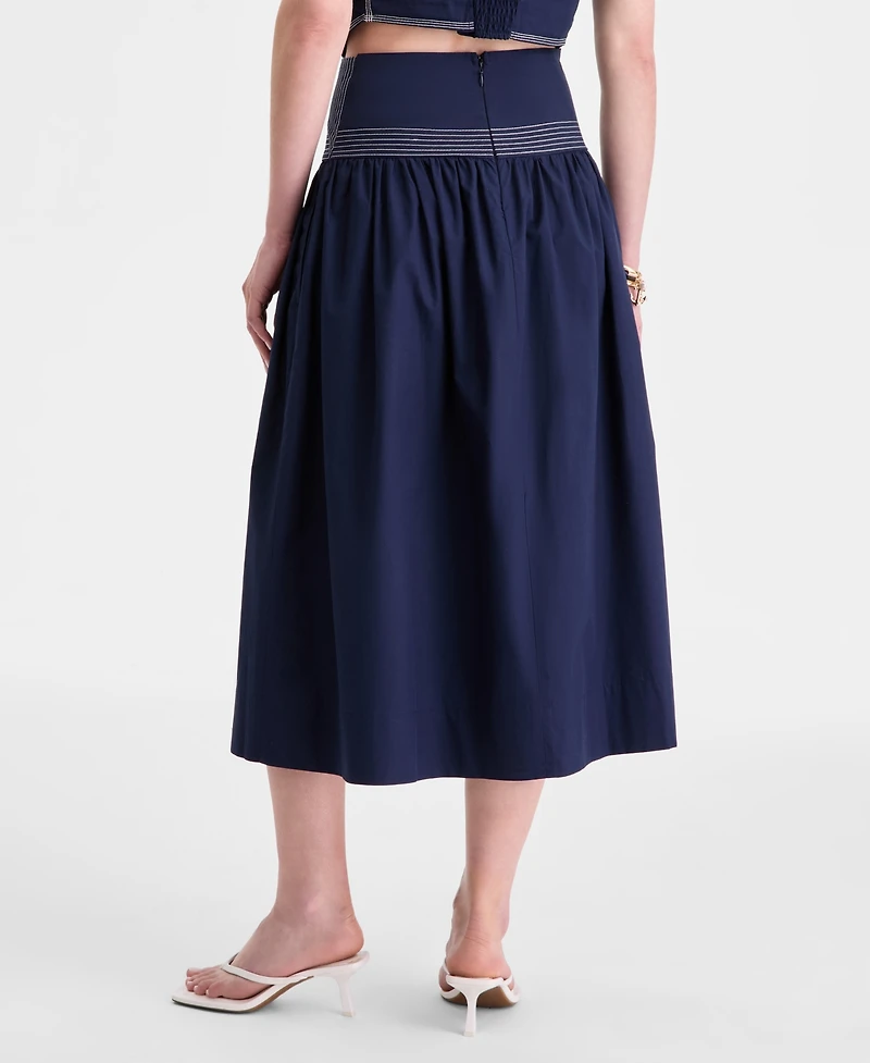 On 34th Women's Poplin Topstitch Midi Skirt, Macy's Exclusive