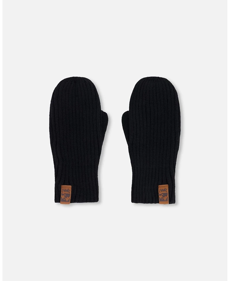 Deux par Kids Unisex Ribbed Knit Mittens Black - Toddler|Child