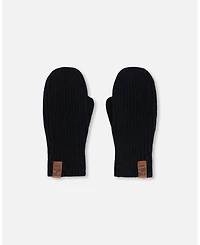 Deux par Kids Unisex Ribbed Knit Mittens Black - Toddler|Child