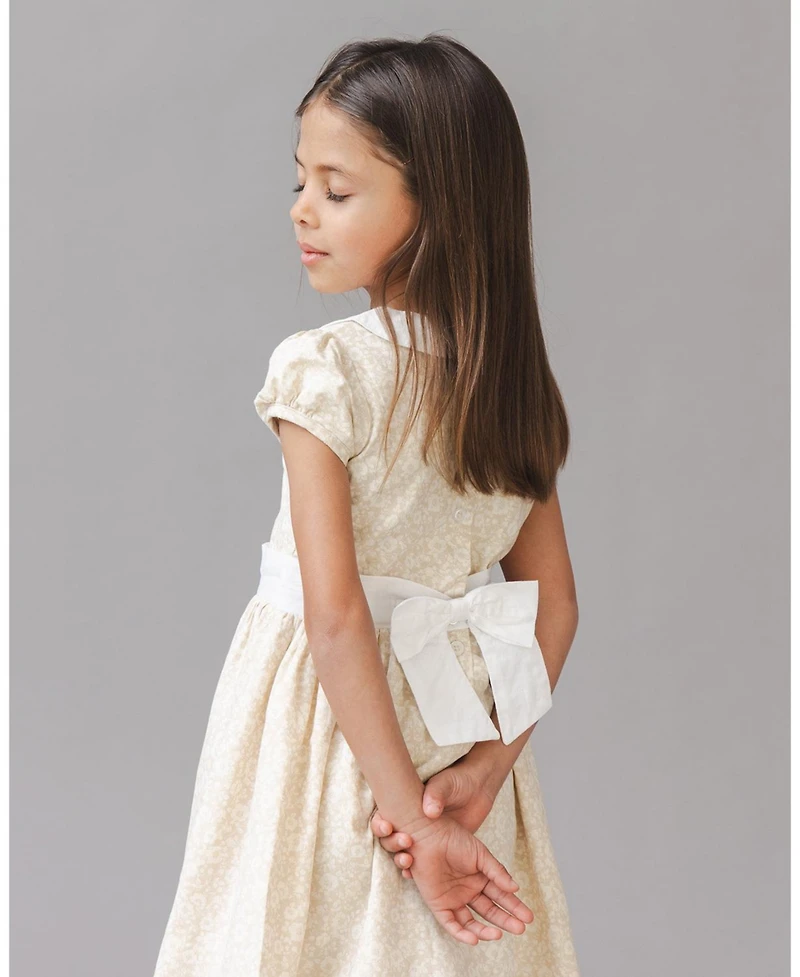 Hope & Henry Little and Big Girls' Short Sleeve Linen Dress with Peter Pan Collar