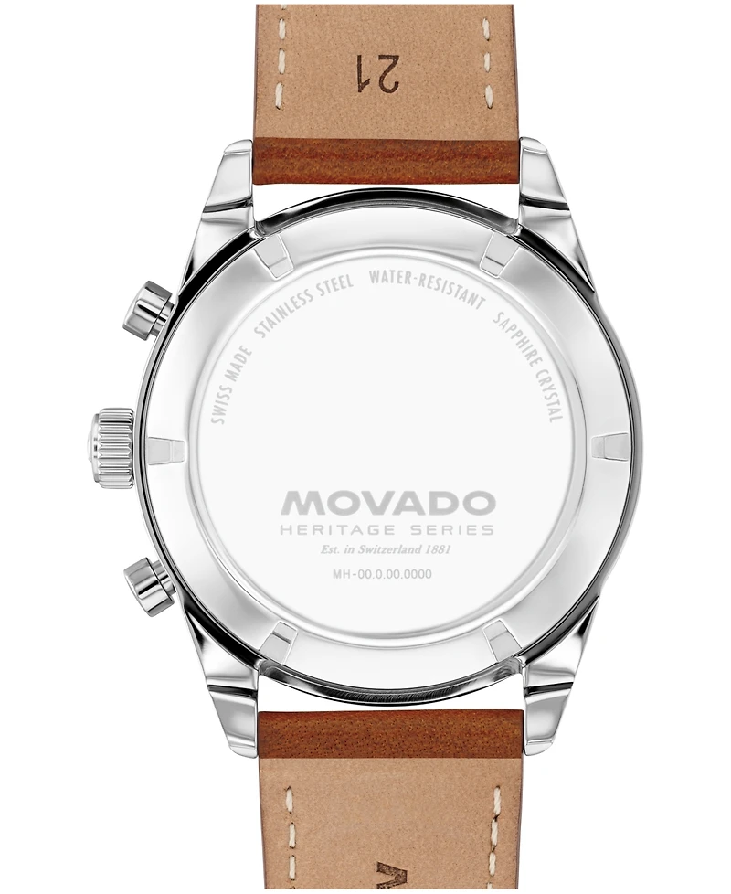 Movado Men's Calendoplan S Swiss Quartz Chrono Cognac Leather Watch, 42mm