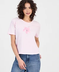 Rebellious One Juniors' Hibiscus Embellished Graphic-Print Tee