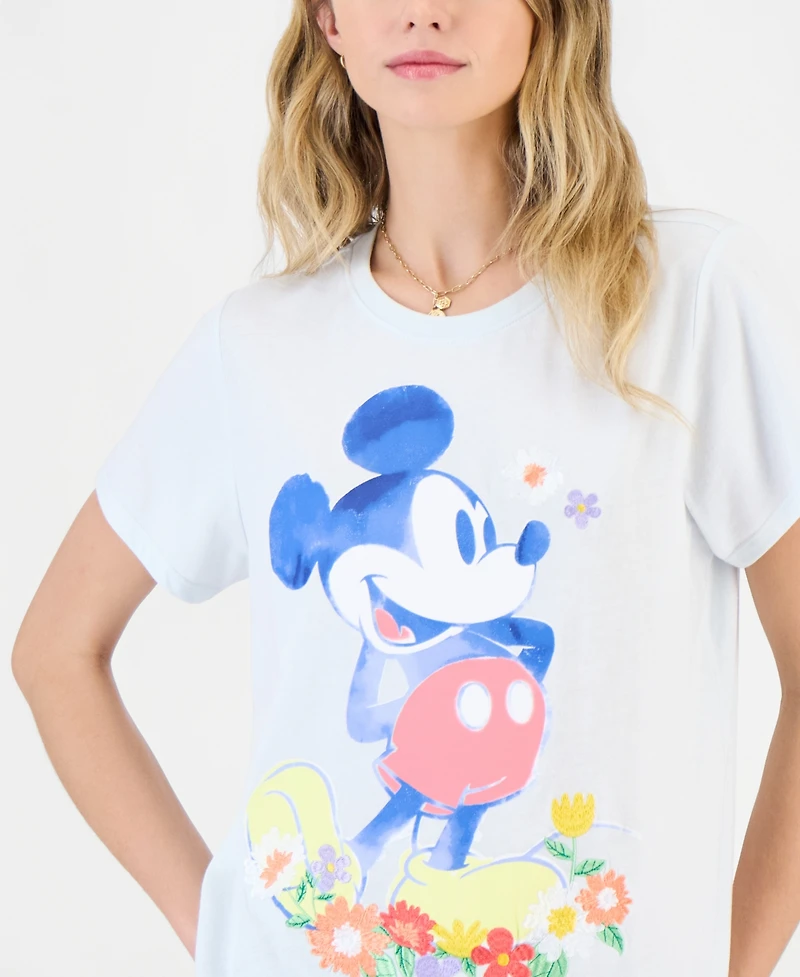 Mickey Mouse Juniors' Flower Graphic Crewneck T-Shirt