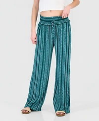 Kingston Grey Juniors' Smocked-Waist Printed Wide-Leg Pants