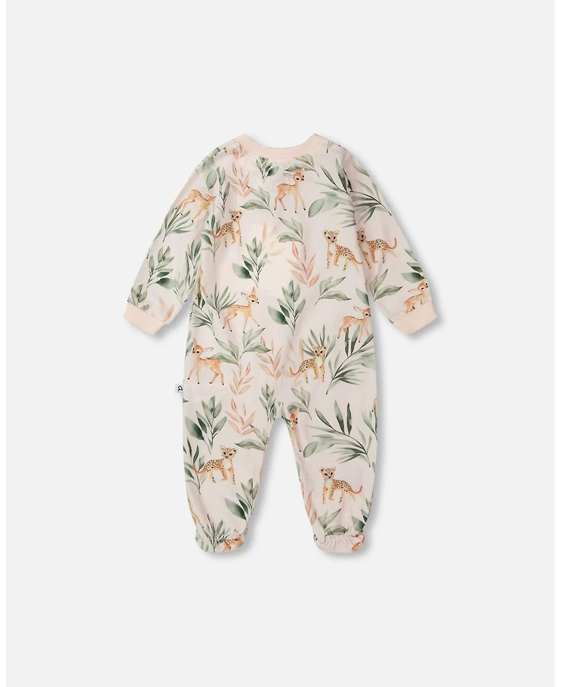 Deux par Baby Girls Cotton Jersey One-Piece Pyjama Peach Deer Print