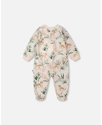 Deux par Baby Girls Cotton Jersey One-Piece Pyjama Peach Deer Print