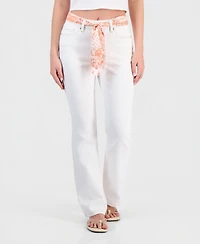 Madden Girl Juniors' Mid-Rise Scarf-Belt Bootcut Jeans