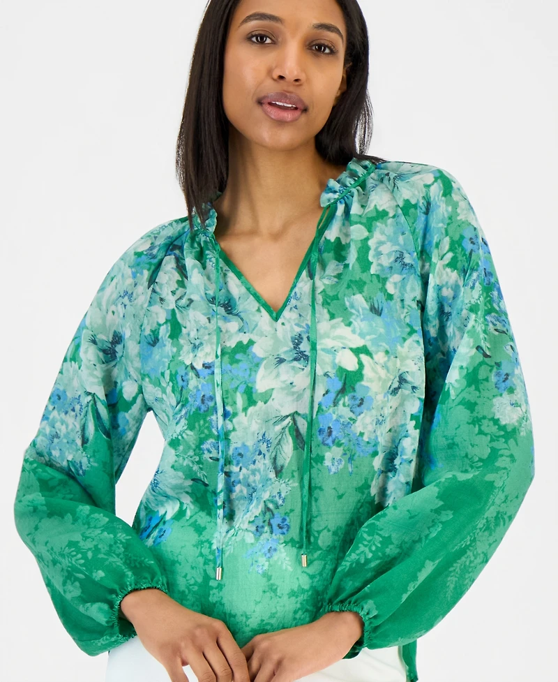 Tahari Asl Women's Printed Blouson-Sleeve Blouse
