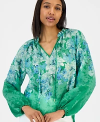 Tahari Asl Women's Printed Blouson-Sleeve Blouse