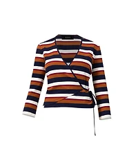 Ivonne Women's V-Neck Wrap Blouse with Color Block Stripes