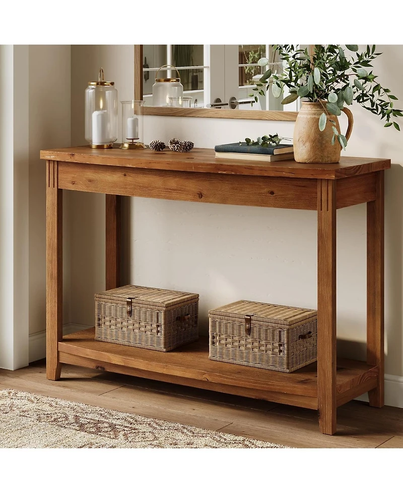 Tribesigns Solid Wood Console Table, 41.3" Farmhouse Entryway Table with Storage Shelf, Vintage