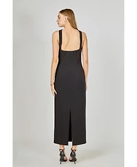 endless rose Women's Neck Detail Fitted Maxi Dress