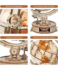 Robotime 3D Wooden Puzzles for Adults Illuminated Globe with Stand 180pcs 3D Puzzles Built-in Led Model Kit Hobby Gifts for Adults Home Decor