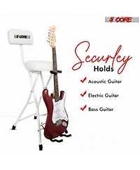 5 Core Guitar Stool 3.15" Padded Chair w Backrest Foldable Music Seat Built in Foot Rest Guitar Stand