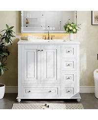 Tribesigns 36-Inch Bathroom Vanity with Ceramic Sink Combo, Freestanding Bathroom Storage Vanity Cabinet with 2 Doors & 4 Drawers And Undermount Sink