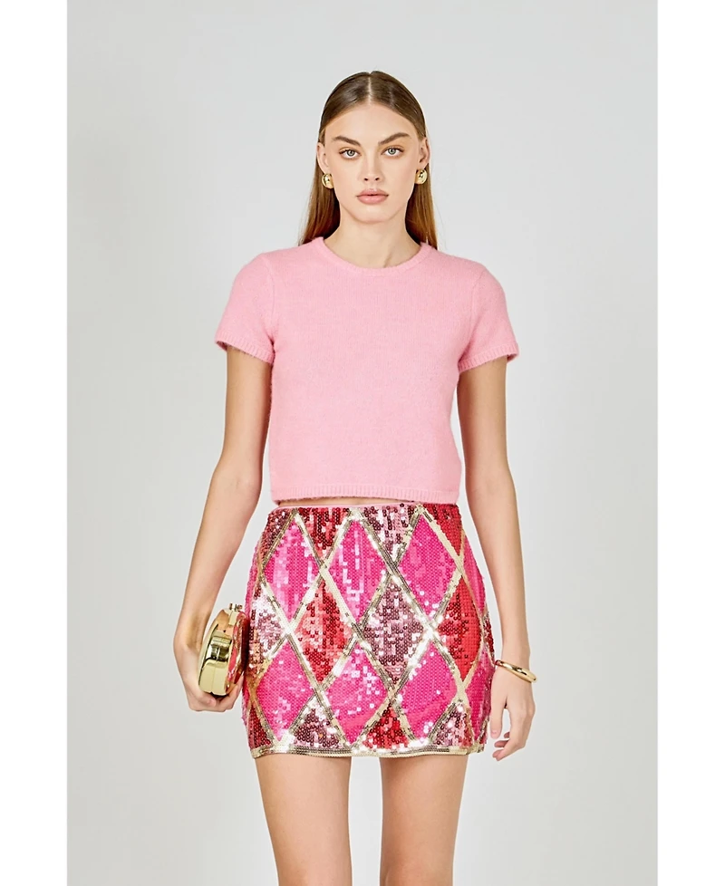 endless rose Women's Fuzzy Short Sleeve Top