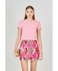 endless rose Women's Fuzzy Short Sleeve Top