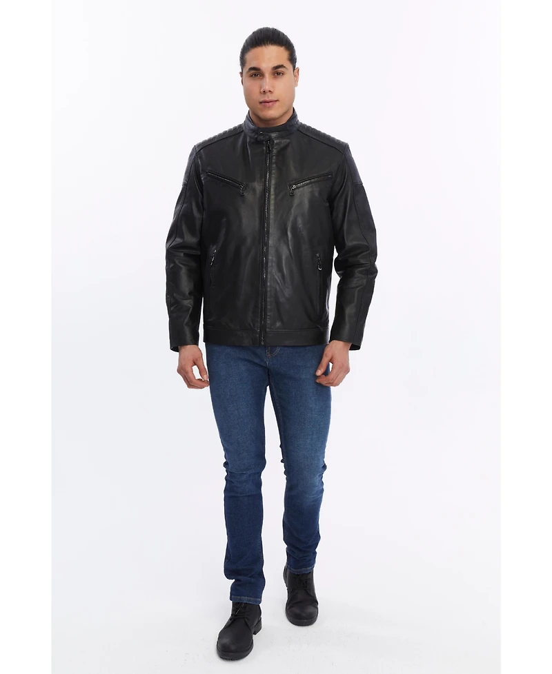 Furniq Uk Men's Motorcyle Style Leather Jacket