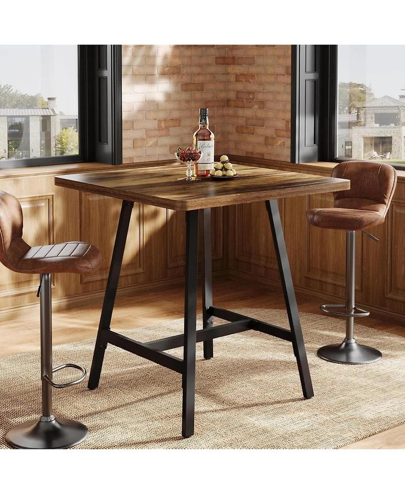 Tribesigns Square Bar Table, 31.1" Industrial High Top Pub Table with Thickened Top, Small Kitchen Dining Table