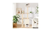 Aostirmotor Heavy-Duty Luxury Cat Tree, 63-Inch Tall Tower with 2-Story Bamboo Condo & 5 Sisal Posts, 44 lbs Per Level Capacity for Large Cats