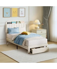 gaomon Twin Bed Frames with Storage Headboard, Velvet Upholstered Platform Frame Strong Wooden Slats