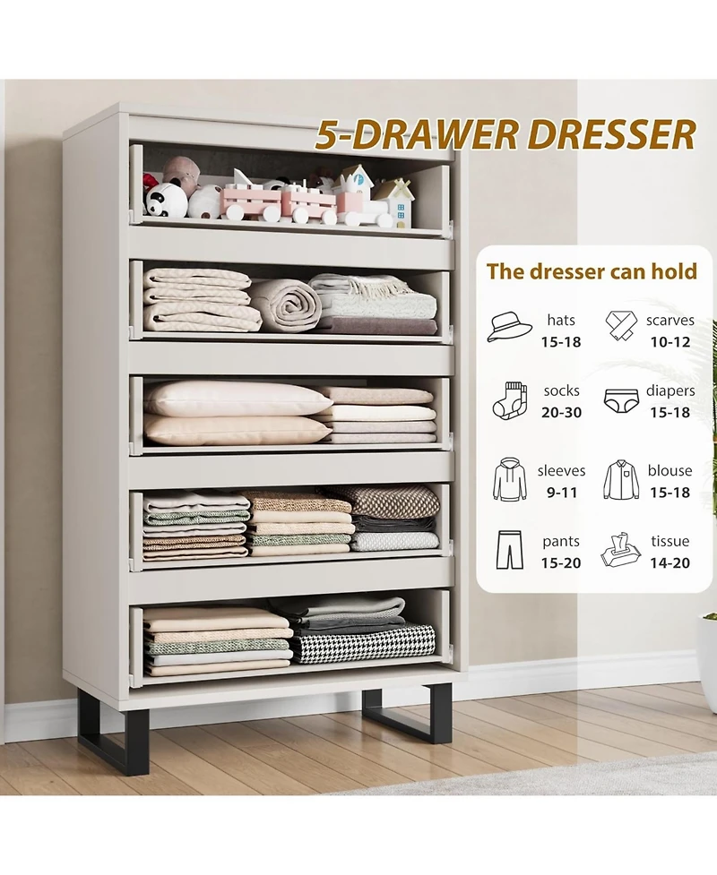 gaomon 5 Dresser for Bedroom, 50.5" Tall Dresser, Freestanding Horizontal Drawer with Storage, Wooden Closet Chest Storage Living Room