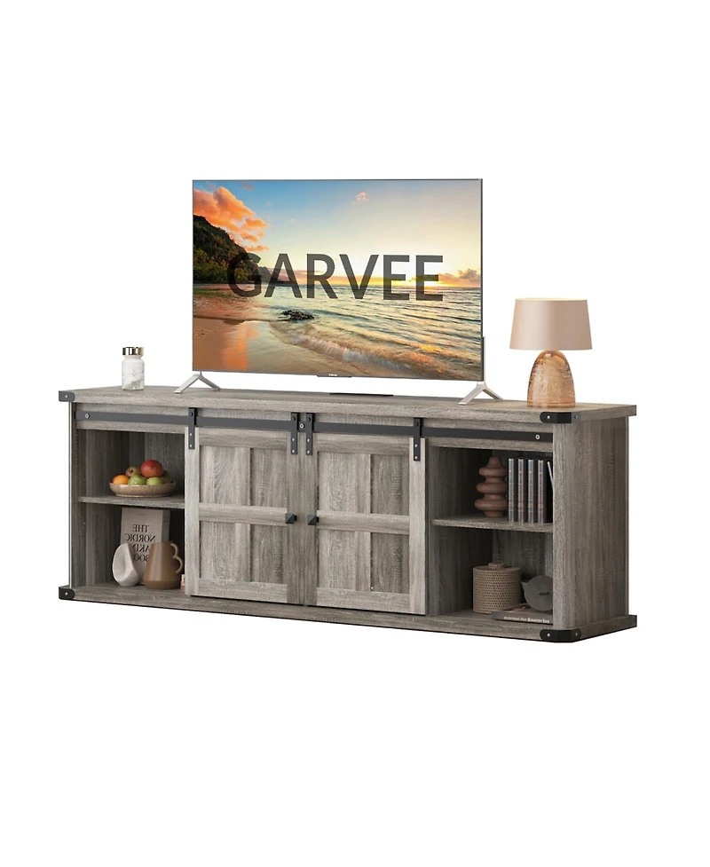 Gaomon 70" Farmhouse Tv Stand for 70/75/80" TVs, Entertainment Center with Power Outlets & Sliding Barn Door