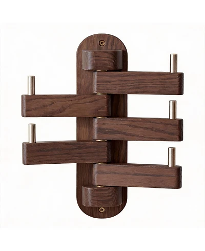 Yigii Solid Oak Swivel Coat Rack with 5 Foldable Hooks for Heavy Duty Use