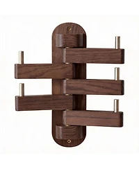 Yigii Solid Oak Swivel Coat Rack with 5 Foldable Hooks for Heavy Duty Use