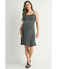 Hello Miz Women's Maternity Ribbed Empire Waist Scoop Neck Sleeveless Dress
