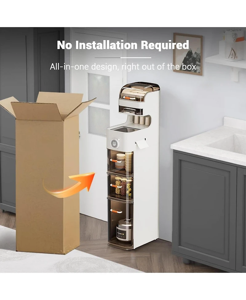 gaomon 7-Tier Waterproof Plastic Storage Cabinet,Narrow Bathroom Storage with Transparent Doors, Tissue Holder & Flip-Top Compartment