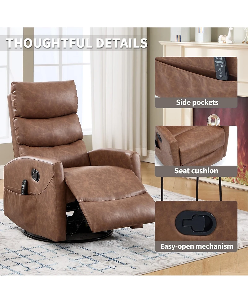 Clihome Fabric Rocker & Swivel Manual Recliner Chair with Heat Massage